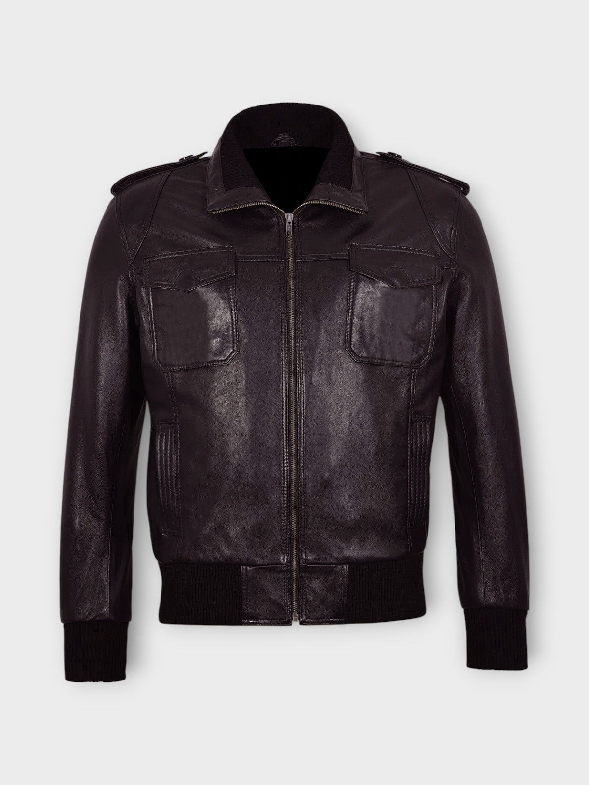 Men's Multi-Pocket Leather Bomber Jacket