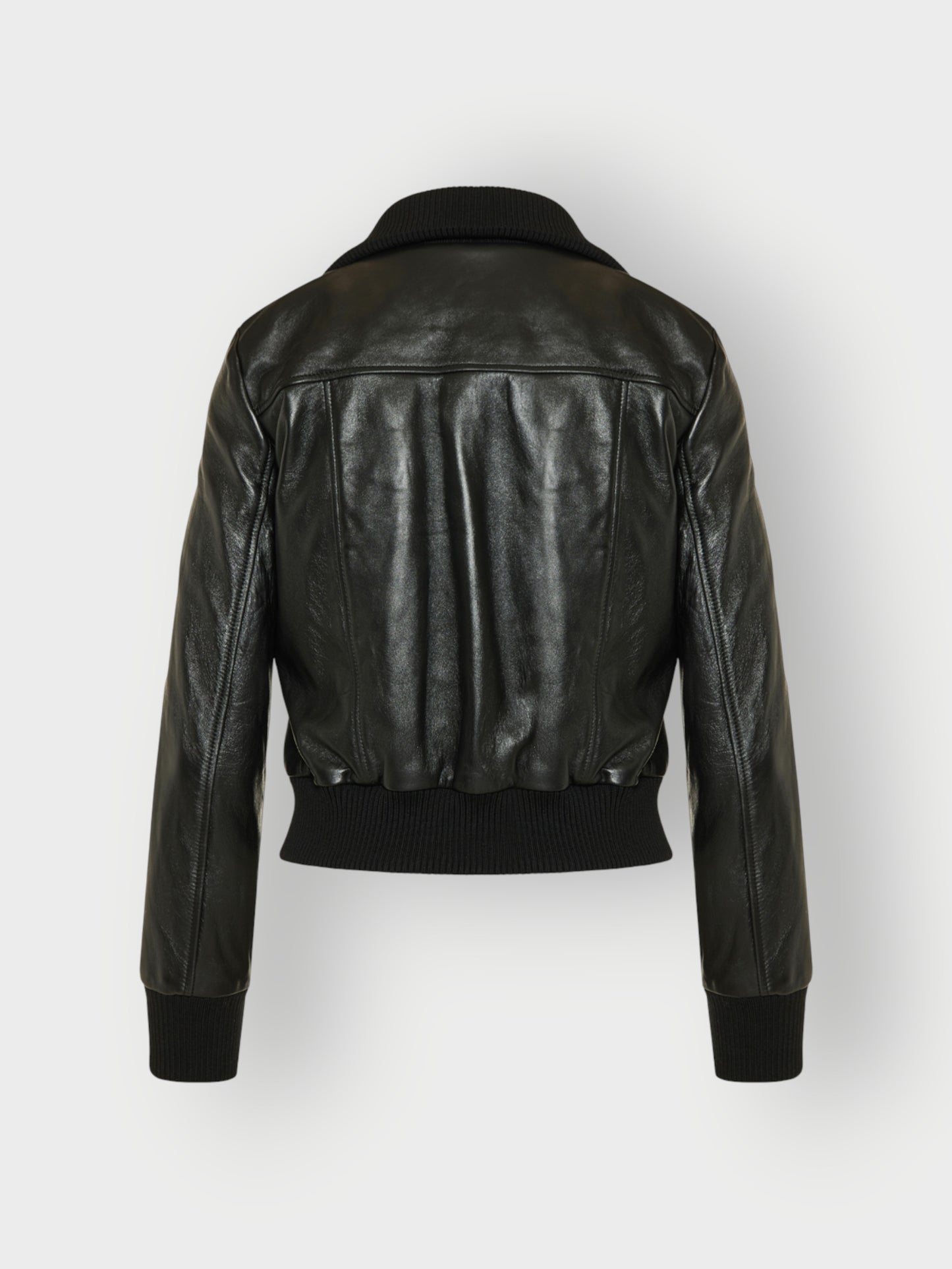 Women's Black Leather Bomber Jacket