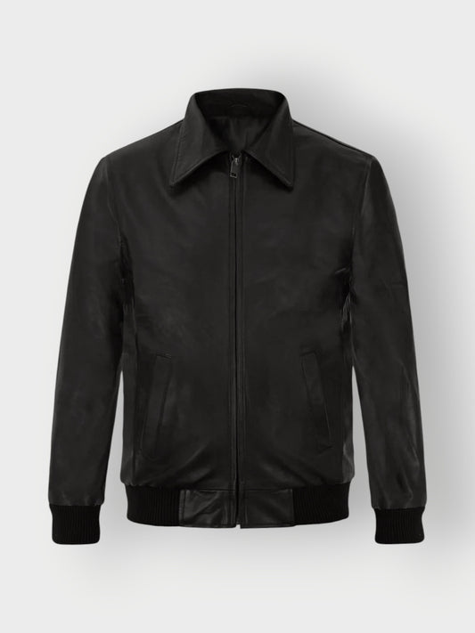 Men's Black Bomber Leather Jacket