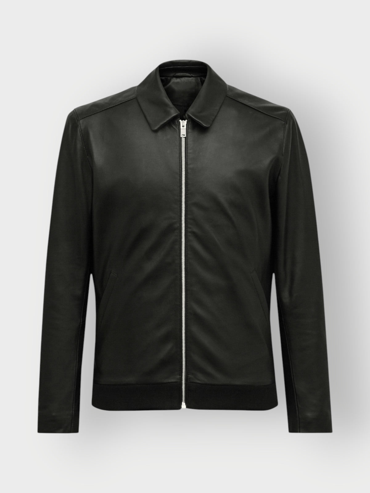 Men's Black Leather Bomber Jacket