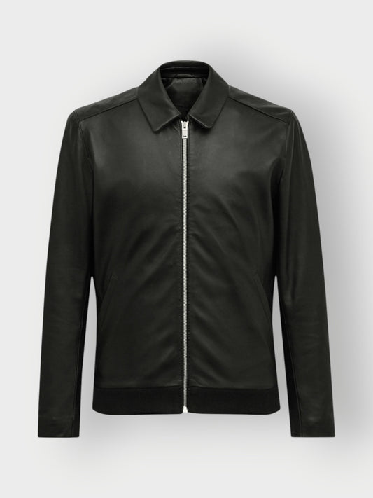 Men's Black Leather Bomber Jacket