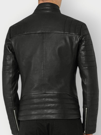 Men's Black Leather Quilted Jacket