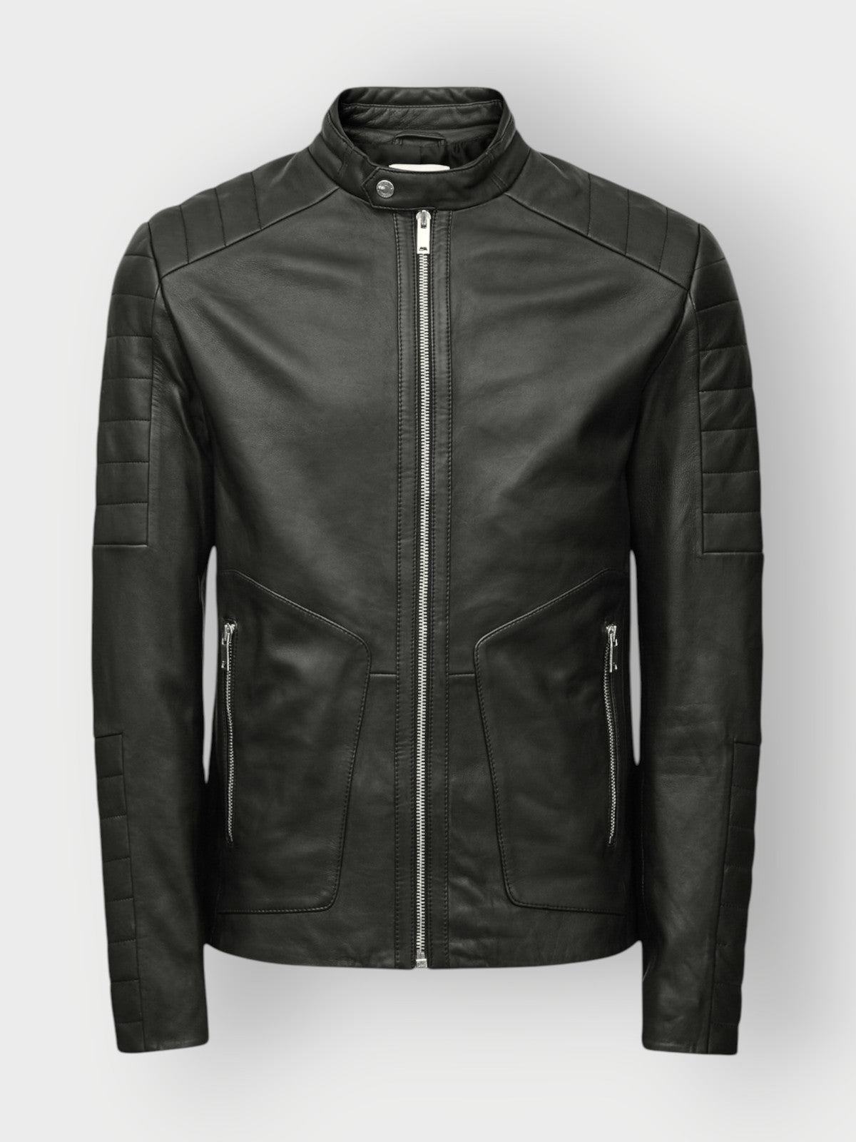 Men's Black Leather Quilted  Jacket