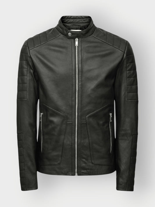 Men's Black Leather Quilted  Jacket