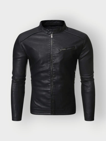 Men’s Black Zip-Up Racer Leather Jacket