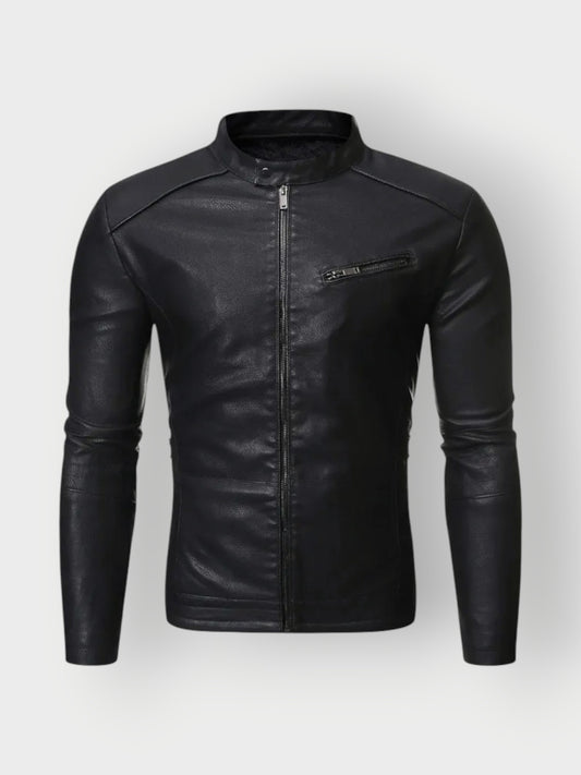 Men’s Black Zip-Up Racer Leather Jacket