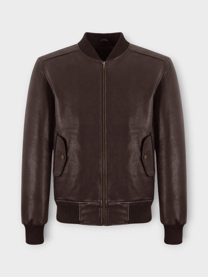 Men's Brown Leather Bomber Jacket
