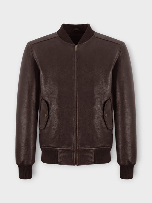 Men's Brown Leather Bomber Jacket