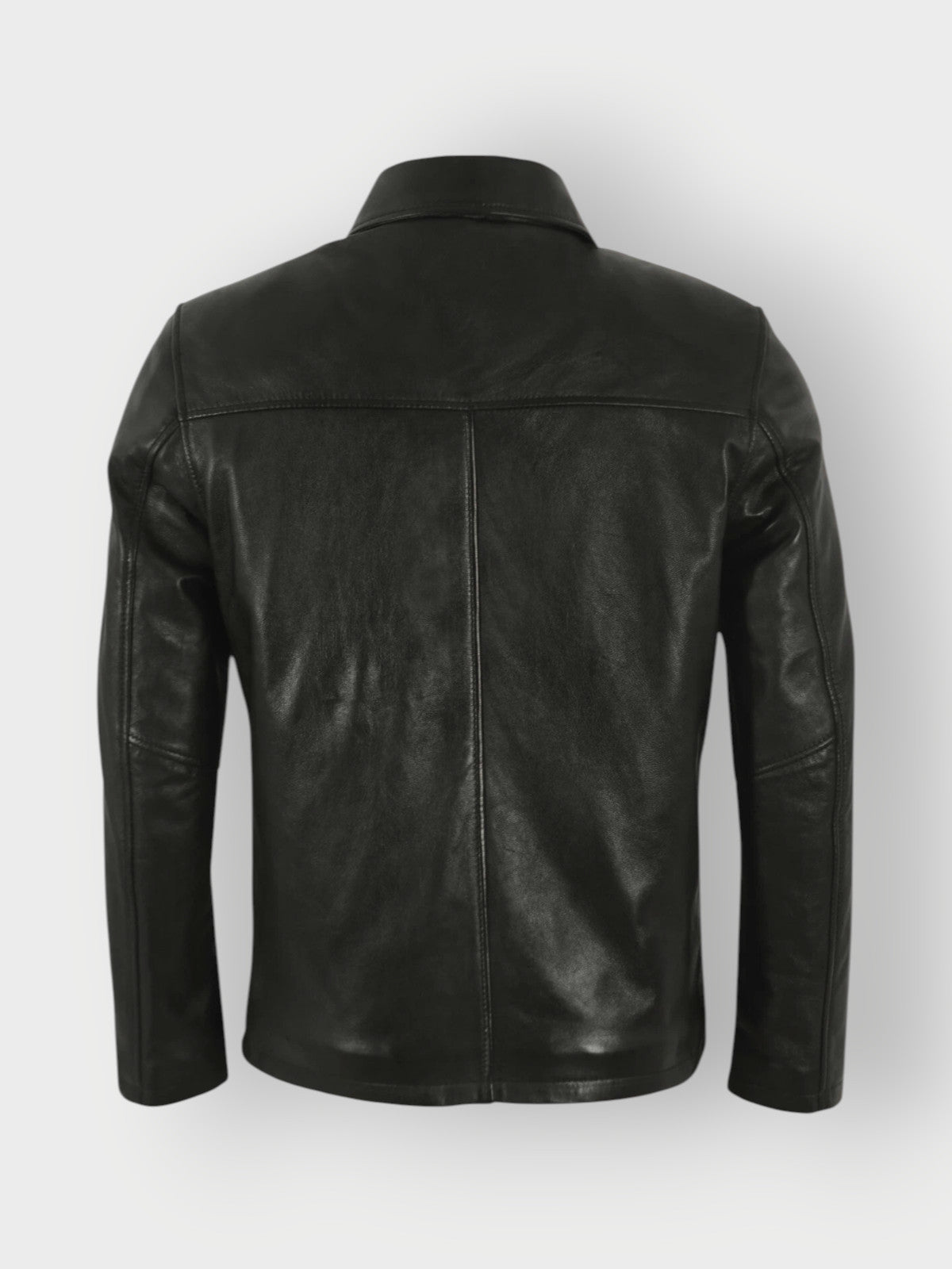 Men's Collared Zip-Up Leather Jacket