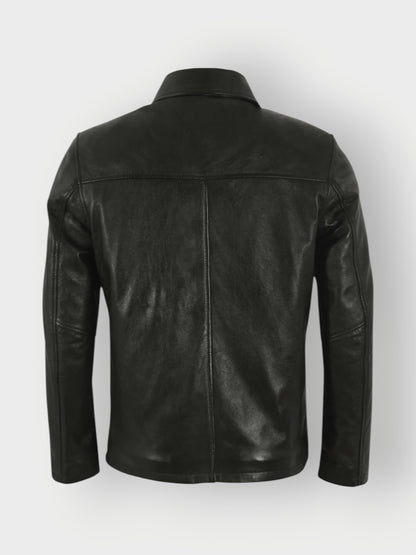 Men's Collared Zip-Up Leather Jacket