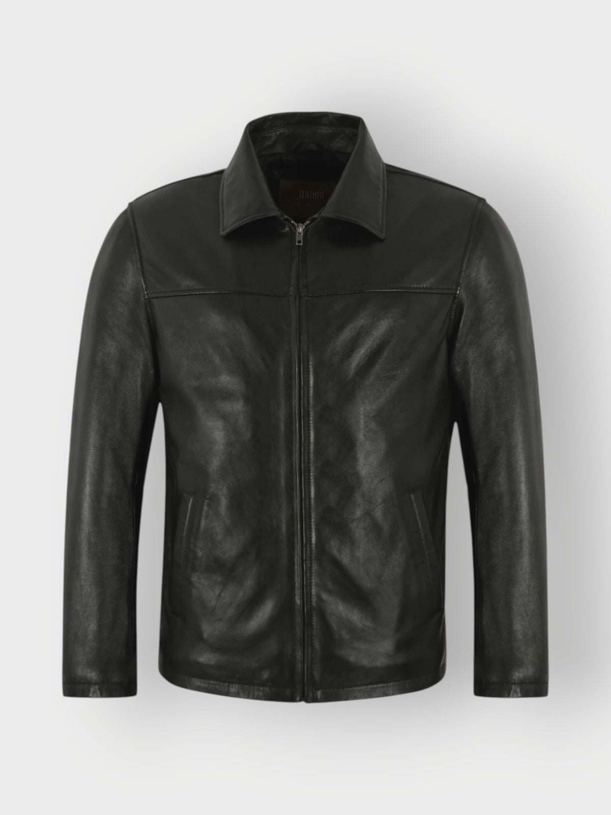 Men's Collared Zip-Up Leather Jacket