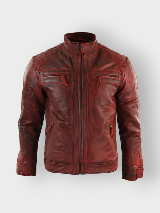 Men's Maroon Waxed Leather Jacket