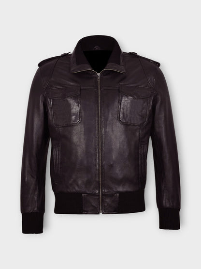 Men's Multi-Pocket Leather Bomber Jacket