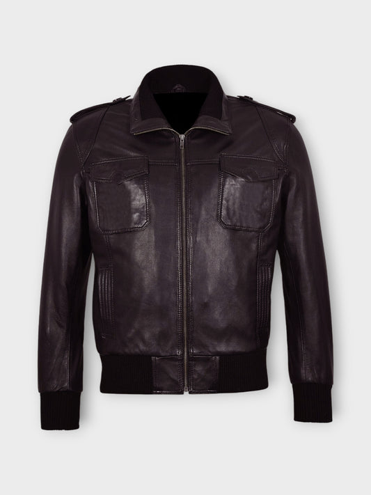 Men's Multi-Pocket Leather Bomber Jacket