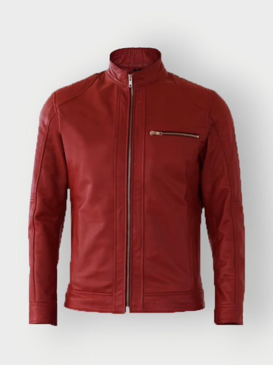 Men's Red Leather Biker Jacket