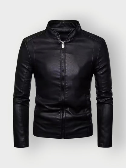 Men's Sleek Black Leather Racer Jacket