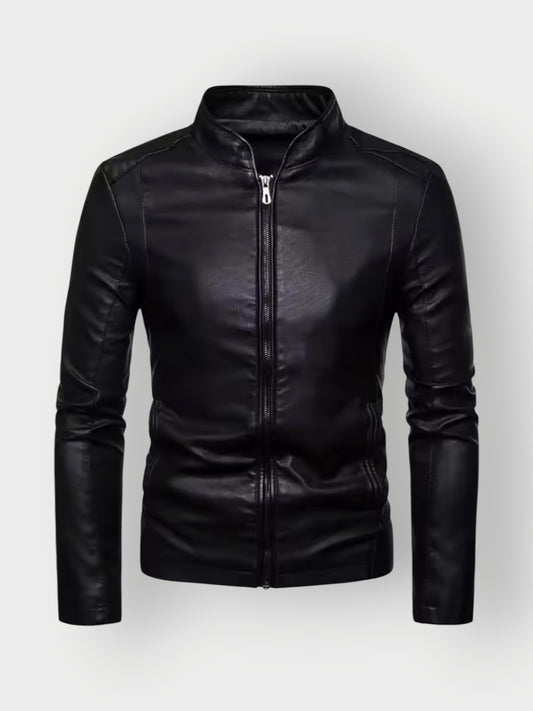 Men's Sleek Black Leather Racer Jacket