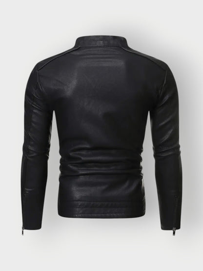 Men's Slim-Fit Black Biker Jacket