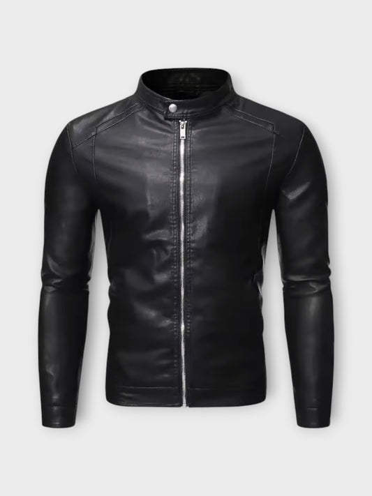 Men's Slim-Fit Black Biker Jacket