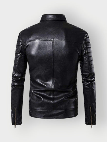 Men's Stand-Collar Leather Biker Jacket