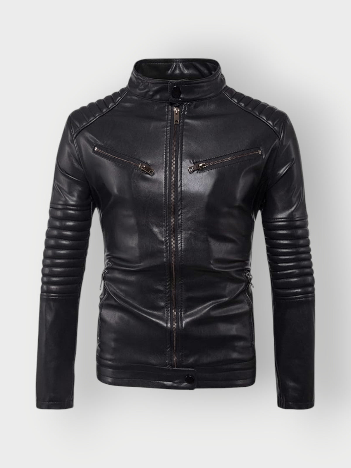 Men's Stand-Collar Leather Biker Jacket