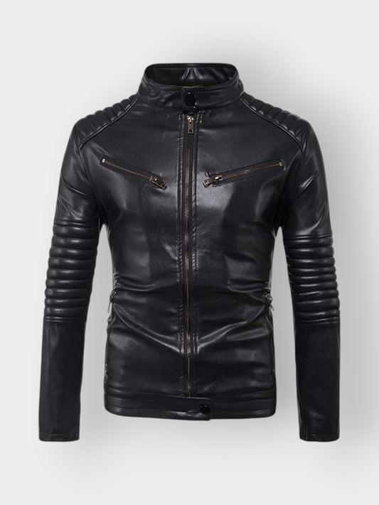 Men's Stand-Collar Leather Biker Jacket