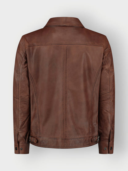 Men's Tan Brown Waxed Biker Leather Jacket