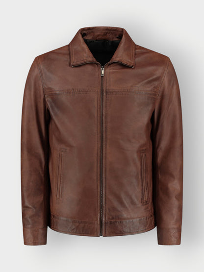 Men's Tan Brown Waxed Biker Leather Jacket