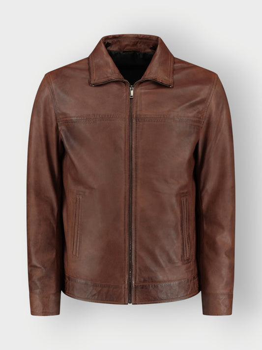 Men's Tan Brown Waxed Biker Leather Jacket