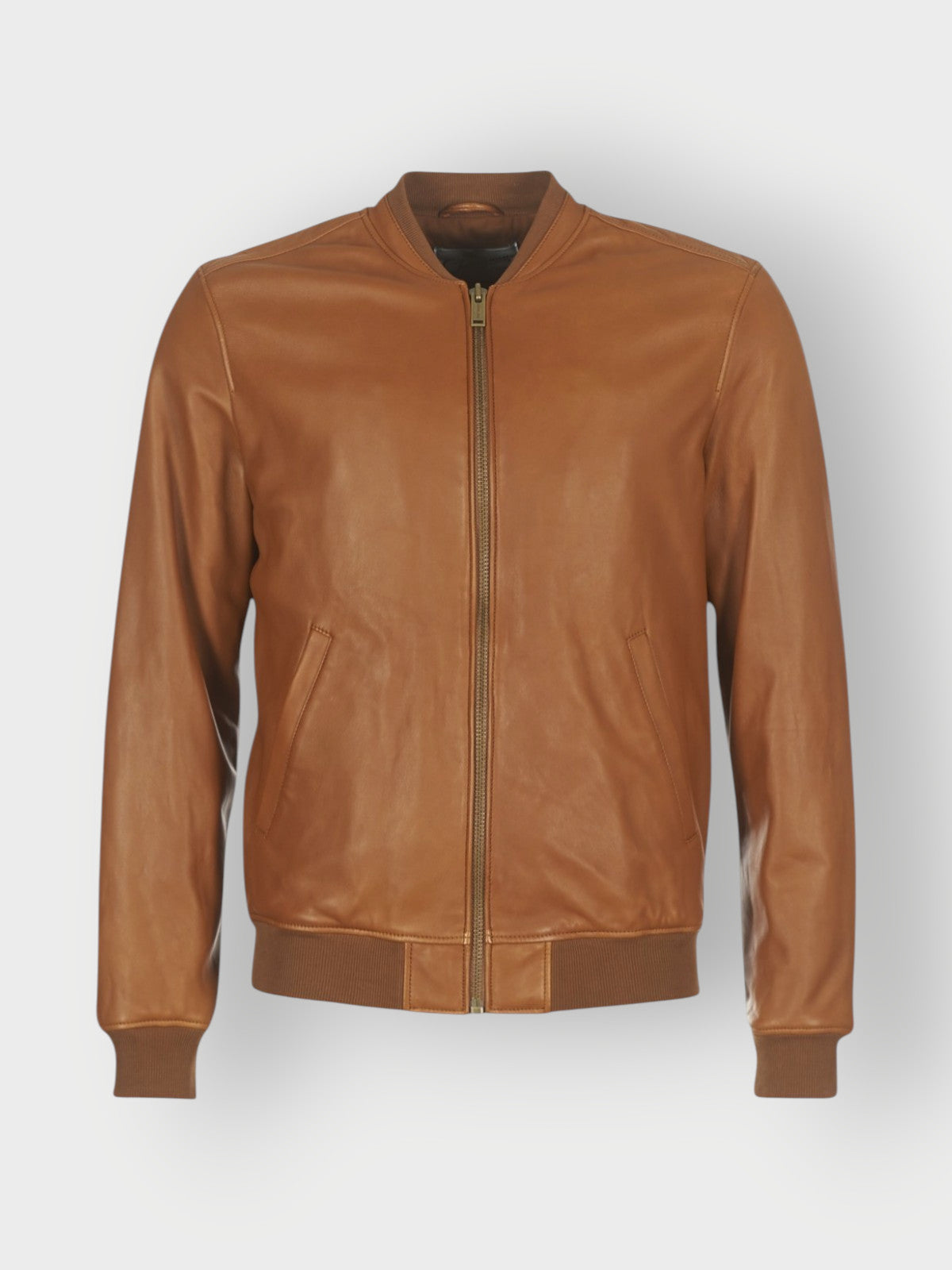 Men's Tan Leather Bomber Jacket