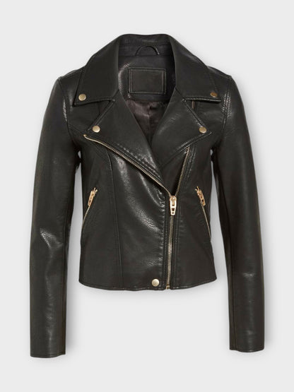 Women's Black Leather Motorcycle Jacket