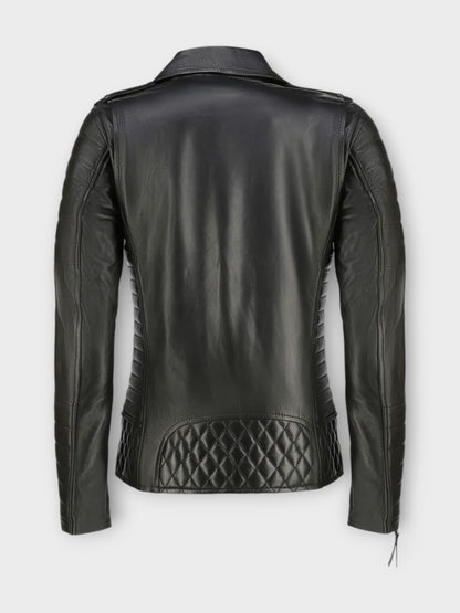 Women's Black Leather Quilted Jacket