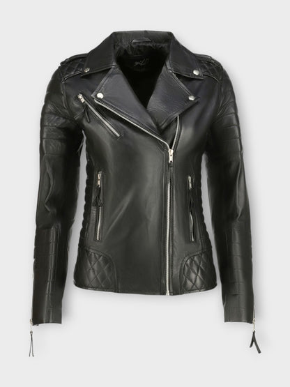 Women's Black Leather Quilted Jacket
