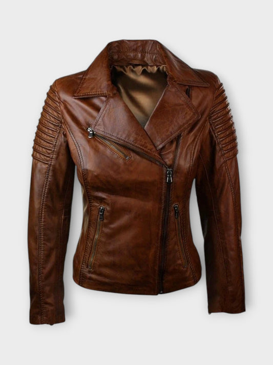 Women's Vintage Waxed Brown Leather Jacket