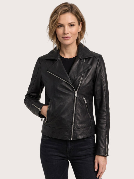 Women's Black Biker Leather Jacket