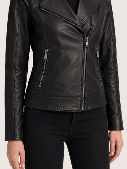 Women's Black Biker Leather Jacket