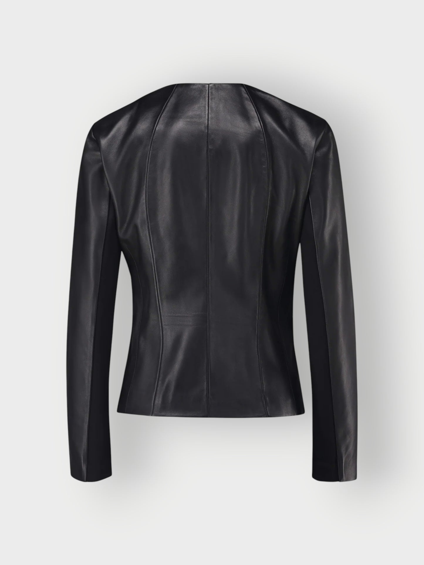 Women's Black Collarless Leather Jacket