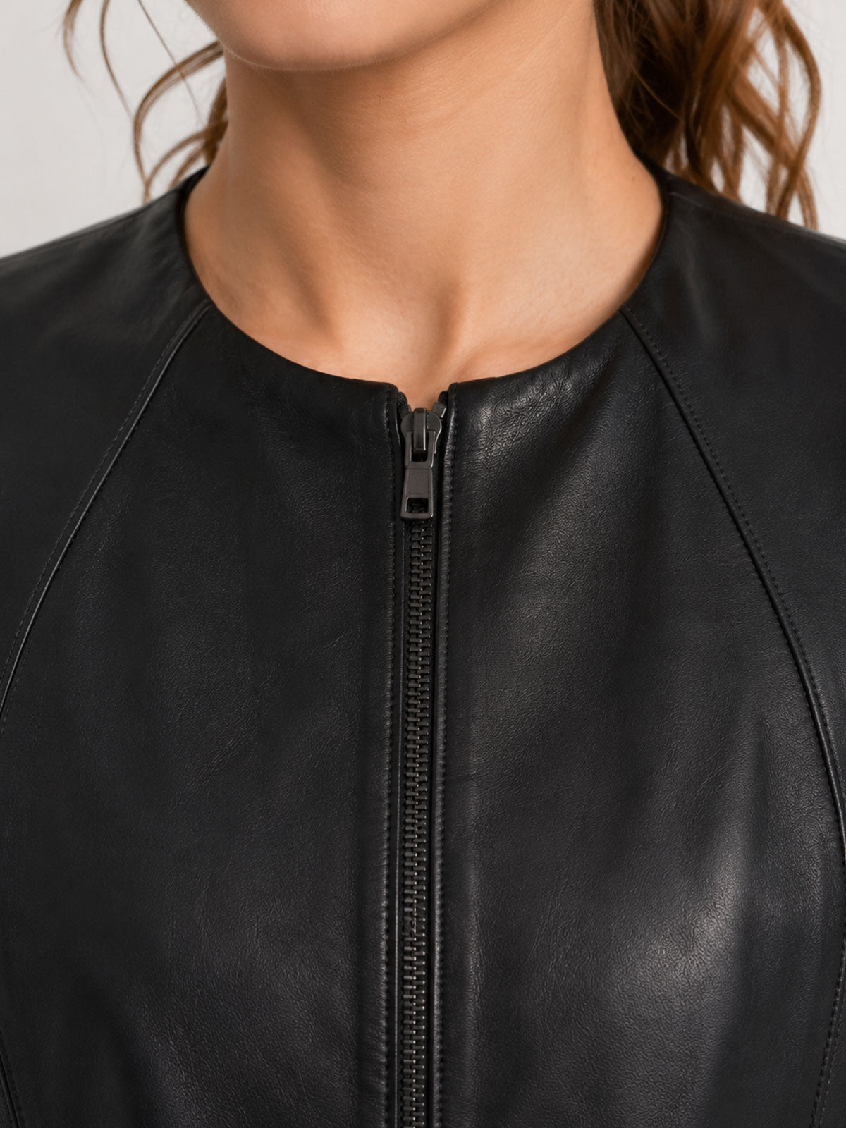 Women's Black Collarless Leather Jacket