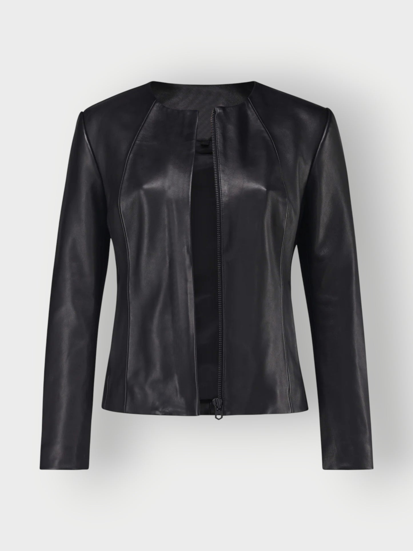 Women's Black Collarless Leather Jacket