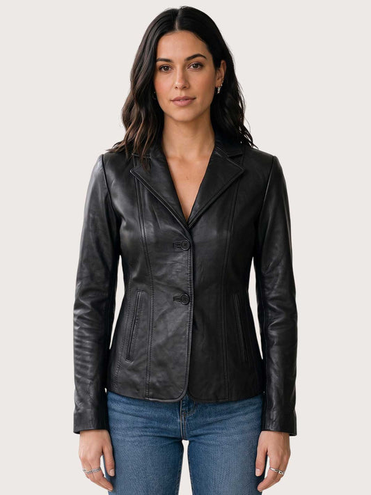 Women's Black Leather Coat