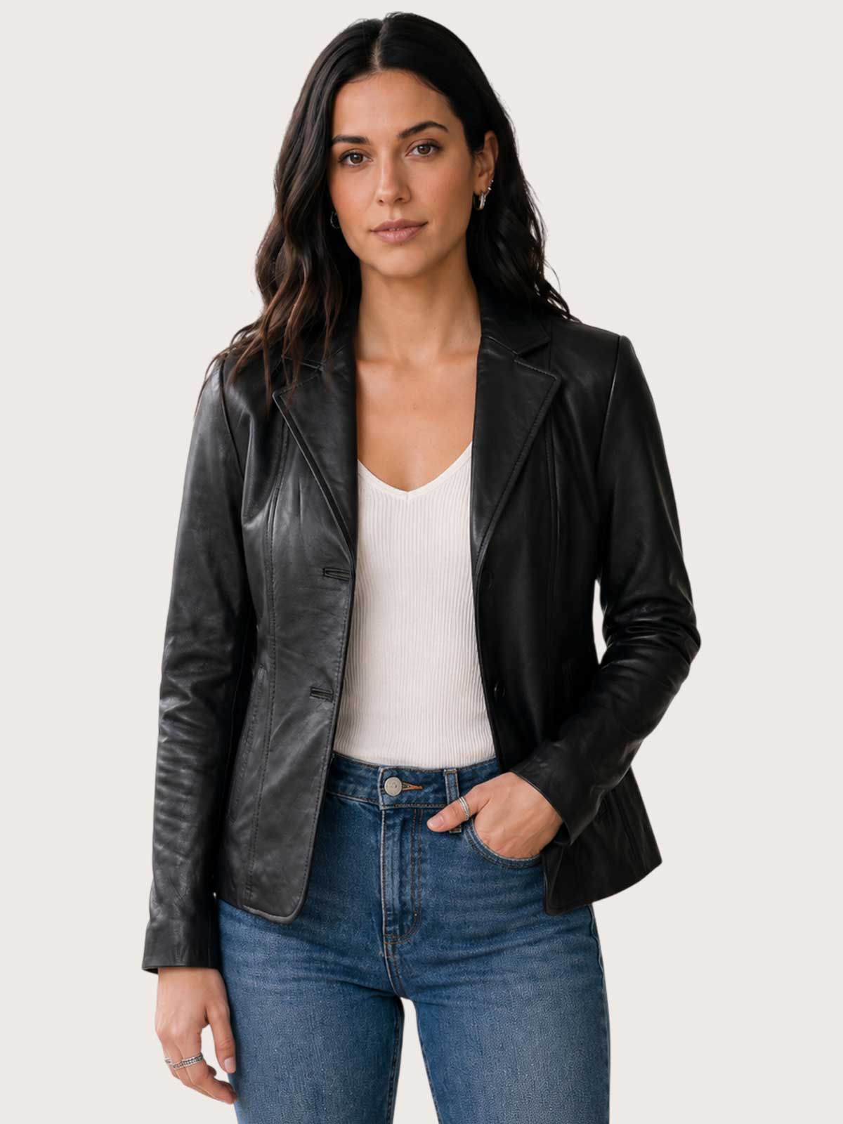 Women's Black Leather Coat