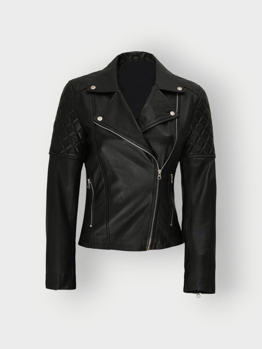Women's Black Leather Moto Jacket