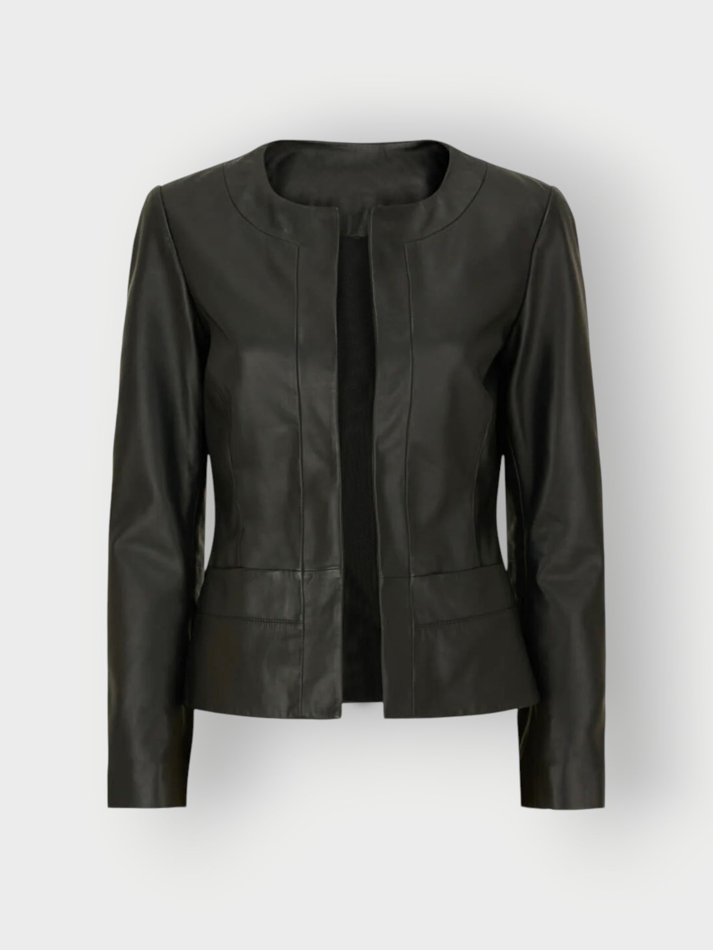 Women's Black Open Front Leather Jacket