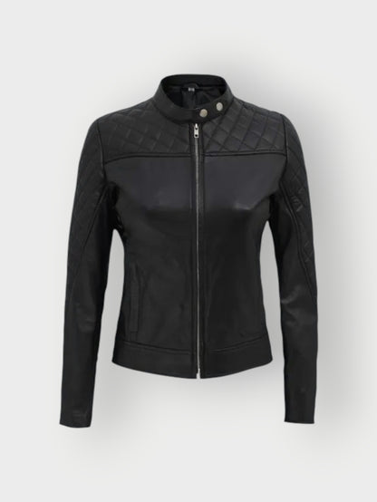 Women's Cafe Racer Black Leather Jacket