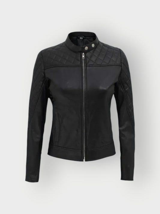 Women's Cafe Racer Black Leather Jacket