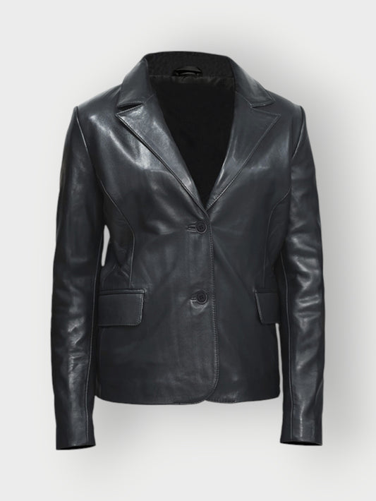 Women's Classic Black Leather Blazer