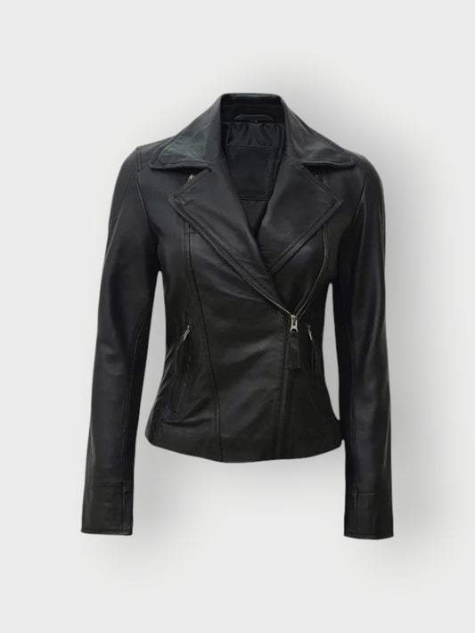 Women's Classic Fit Black Leather Biker Jacket