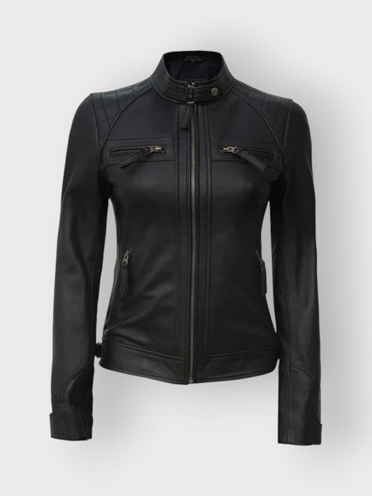 Women’s Fitted Leather Cafe Racer Jacket