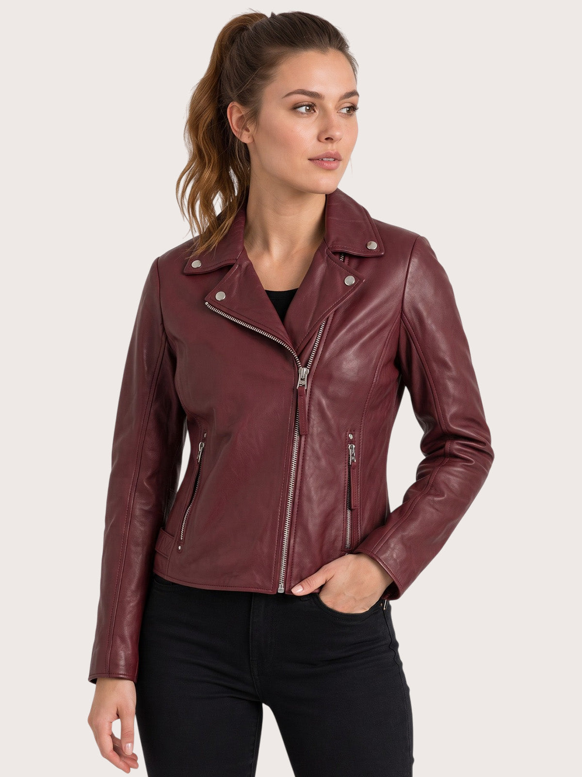 Women's Maroon Leather Jacket