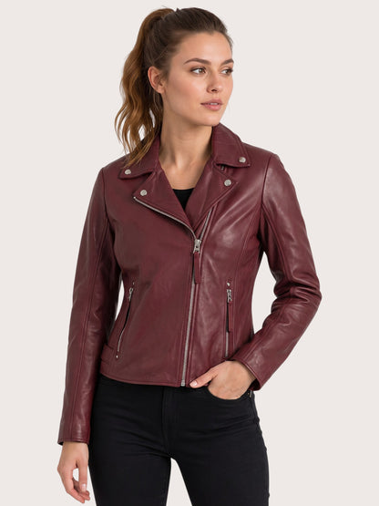 Women's Maroon Leather Jacket
